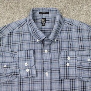 14th & Union Shirt Mens Medium Blue/Black Non-Iron 100% Cotton L/S‎ Button Down